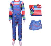 Kolegrial Chucky Disfraz Adultos Cosplay Terror Muñecas Chucky Outift Set Rayas Top y Pantalones para Unisex Carnaval Halloween Fiesta Mascarada Traje