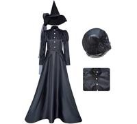 Kolegrial Elphaba Disfraz Mujer Cosplay Wicked Bruja Elphaba Gótico Vintage Negro Largo Vestido de Noche con Gorro para Fancy Dress Up Carnaval Halloween Fiesta Mascarada Vestido de Baile