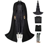 Kolegrial Elphaba Disfraz Mujer Cosplay Wicked Bruja Elphaba Gótico Vintage Negro Vestido con Capa Gorro Calcetines para Fancy Dress Up Carnaval Halloween Fiesta Mascarada Vestido de Baile