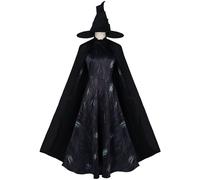 Kolegrial Elphaba Disfraz Mujer Cosplay Wicked Bruja Elphaba Gótico Vintage Negro Vestido con Capa Gorro para Fancy Dress Up Carnaval Halloween Fiesta Mascarada Vestido de Baile