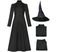 Kolegrial Elphaba Disfraz Mujer Cosplay Wicked Bruja Elphaba Gótico Vintage Negro Vestido de Noche Set Chaqueta Falda con Gorro para Fancy Dress Up Carnaval Halloween Fiesta Mascarada Vestido de Baile