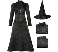 Kolegrial Elphaba Disfraz Mujer Cosplay Wicked Bruja Elphaba Gótico Vintage Negro Vestido de Noche Set Top Falda con Gorro para Fancy Dress Up Carnaval Halloween Fiesta Mascarada Vestido de Baile