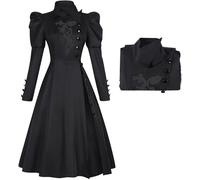 Kolegrial Elphaba Disfraz Mujer Cosplay Wicked Bruja Elphaba Gótico Vintage Vestido con Capa Gorro para Fancy Dress Up Carnaval Halloween Fiesta Mascarada Vestido de Baile, Negro