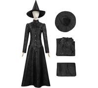 Kolegrial Elphaba Disfraz Mujer Cosplay Wicked Bruja Elphaba Gótico Vintage Vestido de Noche Set Top Falda con Gorro para Fancy Dress Up Carnaval Halloween Fiesta Mascarada Vestido de Baile, Negro