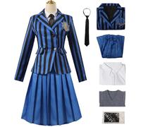 Kolegrial Enid Sinclair Disfraz Mujer Cosplay Nevermore Academy Uniforme Escolar Azul Set Chaqueta Camisa Falda Corbata Calcetines y Chaleco para Dress Up Carnaval Halloween Fiesta Mascarada Traje