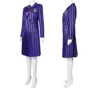 Kolegrial Enid Sinclair Disfraz Mujer Cosplay Nevermore Academy Uniforme Escolar Morado Rayas Set Chaqueta Chaleco Camisa Falda Corbata para Fancy Dress Up Carnaval Halloween Fiesta Mascarada Traje