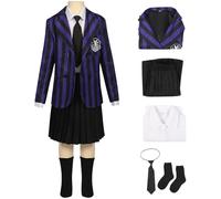 Kolegrial Enid Sinclair Disfraz Mujer Cosplay Nevermore Academy Uniforme Escolar Set Chaqueta y Camisa Falda Corbata Calcetines para Fancy Dress Up Carnaval Halloween Fiesta Mascarada Traje
