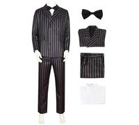 Kolegrial Gomez Disfraz Hombre Cosplay Miércoles Papá Gomez Gótico Vintage Rayas Smoking Set Chaqueta Camisa Pantalón Pajarita para Fancy Dress Up Carnaval Halloween Fiesta Cumpleaños Mascarada Traje
