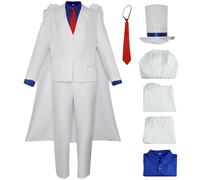 Kolegrial Kaito Kid Disfraz con Gorro Hombre Cosplay Anime Detective Kid The Phantom Thief Blanco Smoking Uniforme Set y Capa para Navidad Carnaval Halloween Fiesta Cumpleaños Mascarada Fancy Traje