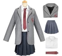 Kolegrial Matilda Disfraz Mujer Cosplay Matilda The Musical Uniforme Escolar Set Chaqueta Camisa Falda Corbata para Carnaval Halloween Fiesta Mascarada Teatro Performance Fancy Traje, Gris