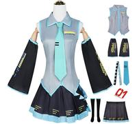 Kolegrial Miku Disfraz Mujer Cosplay Virtual Idol H'atsune M'iku Completo JK Uniforme Set con Pegatinas y Accesorios para Carnaval Halloween Fiesta Mascarada Fancy Anime Juegos de rol Traje