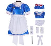 Kolegrial Miku Maid Disfraz con Gorro Mujer Cosplay Virtual Idol H'atsune M'iku Uniforme Set Vestido y Delantal Lazo Cuello Puños para Carnaval Halloween Fiesta Mascarada Fancy Anime Traje
