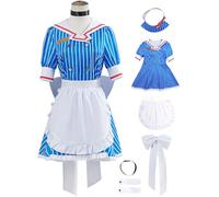 Kolegrial Miku Maid Disfraz Mujer Cosplay Virtual Idol H'atsune M'iku Uniforme Set Vestido y Delantal Lazo Cuello Puños con Gorro para Carnaval Halloween Fiesta Mascarada Fancy Anime Traje