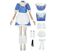 Kolegrial Miku Maid Disfraz Mujer Cosplay Virtual Idol H'atsune M'iku Uniforme Set Vestido y Delantal Lazo Cuello Calientapiernas con Gorro para Carnaval Halloween Fiesta Mascarada Fancy Anime Traje