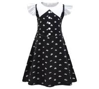 Kolegrial Niña Miércoles Disfraz Cosplay Season 2 Miércoles Nevermore Academy Estampado Bailarina Vestido y Bolso para Niños Carnaval Halloween Fiesta Vestido de Baile, 3-8 años