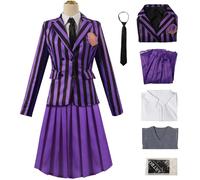 Kolegrial Niñas Enid Sinclair Disfraz Cosplay Nevermore Academy Uniforme Escolar Set Chaqueta Camisa Falda Corbata Calcetines y Chaleco para Fancy Dress Up Carnaval Halloween Fiesta Mascarada Traje