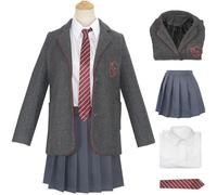 Kolegrial Niñas Matilda Disfraz Cosplay Matilda The Musical Uniforme Escolar Set Chaqueta Camisa Falda Corbata para Carnaval Halloween Fiesta Mascarada Teatro Performance Fancy Traje, Gris Oscuro