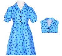 Kolegrial Niñas Matilda Disfraz Cosplay Matilda The Musical Uniforme Print Vestido para Navidad Carnaval Halloween Fiesta Cumpleaños Mascarada Teatro Performance Fancy Traje, Azul