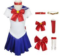 Kolegrial Niñas Tsukino Usagi Disfraz Cosplay Anime Tsukino Usagi Moon Transformación Uniforme con Accesorios Set 7 Piezas para Navidad Carnaval Halloween Fiesta Mascarada Fancy Traje