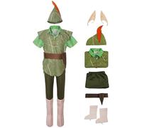 Kolegrial Niños Peter Pan Disfraz con Orejas Cosplay Peter-Pan Elfo Outift Blusa Falda Gorro Cinturón Calentadores para Carnaval Halloween Fiesta Mascarada Teatro Performance Fancy Juego de rol Traje