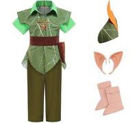Kolegrial Niños Peter-Pan Disfraz Cosplay Peter-Pan Elfo Outfit con Gorro Orejas de Elfo Set 6 Piezas para Fancy Dress Up Navidad Carnaval Halloween Fiesta Cumpleaños Mascarada Traje, 3-12 años