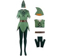 Kolegrial Peter Pan Disfraz Adultos Cosplay Peter-Pan Elfo Outift Top y Medias Cinturón con Gorro para Carnaval Halloween Fiesta Mascarada Teatro Performance Fancy Juego de rol Traje