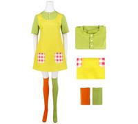 Kolegrial Pippi Disfraz Mujer Cosplay Pippi Longstocking Outfit Set Delantal y Top Calcetines para Carnaval Halloween Fiesta Mascarada Fancy Juego de rol Traje