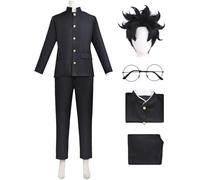 Kolegrial Takakura Ken Disfraz con Gafas Hombre Cosplay Anime Dandadan Okarun Shiratori Uniforme Set Top Pantalones y Peluca para Carnaval Halloween Fiesta Mascarada DAN DA DAN Traje, Negro