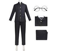 Kolegrial Takakura Ken Disfraz con Gafas Hombre Cosplay Anime Dandadan Okarun Shiratori Uniforme Set Top Pantalones y Peluca para Carnaval Halloween Fiesta Mascarada DAN DA DAN Traje, Negro