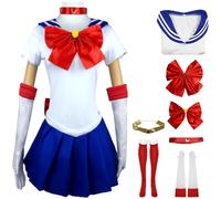 Kolegrial Tsukino Usagi Disfraz Mujer Cosplay Anime Tsukino Usagi Moon Transformación Uniforme con Accesorios Set 7 Piezas para Navidad Carnaval Halloween Fiesta Cumpleaños Mascarada Fancy Traje