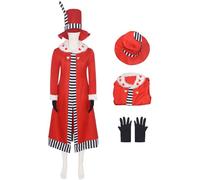Kolegrial Valentino Disfraz Adulto Cosplay Infierno Demonio Valentino Uniforme Rojo Abrigo con Gorro Guantes Set para Unisex Carnaval Halloween Fiesta Mascarada Fancy Juego de rol Traje