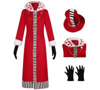Kolegrial Valentino Disfraz con Gorro Adulto Cosplay Infierno Demonio Valentino Uniforme Set Rojo Abrigo y Guantes para Unisex Carnaval Halloween Fiesta Mascarada Fancy Juego de rol Traje