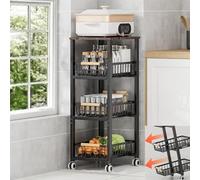 KOLENSA Cestas de Hilo de Metal con Ruedas, Contenedor apilable para Cocina Organizador Estante, Bandeja multicapa de frutas y verduras con estante independiente y cajón extraíble