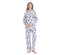 kolipajam - Pijama de franela 100% algodón para mujer, acogedor con cordón en la cintura, Círculo rosa-azul y blanco, M