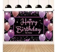 Koliphy Decoracion Cumpleaños, Negro Púrpura Pancarta Feliz Cumpleaños, Tela Pancarta Photocall Cumpleaños para Hombres y Mujeres, Interiores y Exteriores, 70,8 x 43,3 Pulgada