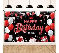Koliphy Decoracion Cumpleaños, Negro Rojo Pancarta Feliz Cumpleaños, Tela Pancarta Photocall Cumpleaños para Hombres y Mujeres, Interiores y Exteriores, 70,8 x 43,3 Pulgada