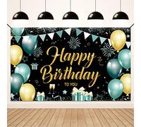 Koliphy Decoracion Cumpleaños, Verde Oro Pancarta Feliz Cumpleaños, Tela Pancarta Photocall Cumpleaños para Hombres y Mujeres, Interiores y Exteriores, 70,8 x 43,3 Pulgada