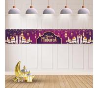 Koliphy Decoracion Pancarta Ramadan Mubarak, Pancarta de Ramadan Extra Largo para Oraciones Musulmanas en Interior y Exterior, Decoracion de Fondo para la Fiesta Ramadan, 300 x 50cm (Morado)