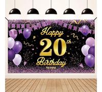 Koliphy Pancarta 20 Cumpleaños, Decoracion 20 Cumpleaños para Hombre y Mujer, Tela Pancarta de Fiesta Cumpleaños para Interiores y Exteriores, 180 x 110cm(Negro Morado)