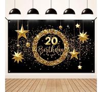 Koliphy Pancarta 20 Cumpleaños, Decoracion 20 Cumpleaños para Hombre y Mujer, Tela Pancarta de Fiesta Cumpleaños para Interiores y Exteriores, 180 x 110cm(Oro Negro)