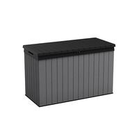 Koll Living Caja para cojines, 662 litros, 100 % impermeable, con ventilación, por lo que no tiene mal olor y moho, moderno aspecto de madera, tapa soporta hasta 300 kg (2 personas), grafito/gris