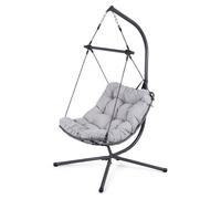 Koll Living Silla colgante Nova para exteriores, color gris oscuro, gris claro, 110 x 101 x 194 cm, estructura de acero con recubrimiento en polvo, resistente a los rayos UV y resistente, sillón de