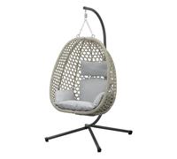 Koll Living Sillón colgante Luna para exteriores, aspecto de ratán, color beige, resistente a la intemperie, con estructura de acero y cojín cómodo, resistente a los rayos UV y al agua, 95 x 103 x 197