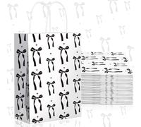 Kolldenn 16 bolsas de regalo de papel con lazo negro para mujer, bolsas de regalo de cumpleaños, Navidad, fiestas con asas, bolsas de dulces para novia, compromiso, fiesta, suministros de 8.3 x 5.9 x