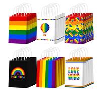 Kolldenn 24 bolsas de regalo de fiesta de arco iris, bolsas de papel con asas para regalo de orgullo Lgbtq con asas para gay, lesbiana, bandera a rayas, bolsa de dulces para decoraciones de fiesta del