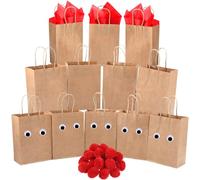 Kolldenn 24 bolsas de regalo de renos de Navidad que incluyen 24 bolsas de papel kraft, 24 pompones rojos, 60 ojos autoadhesivos y 30 papel de seda rojo para Navidad, manualidades, suministros de