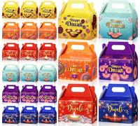 Kolldenn 24 cajas de regalo de fiesta Happy Diwali, cajas de regalo de Diwali, festival indio de luces, cajas de regalo a dos aguas, dulces, aperitivos, azúcar, chocolate, cajas de regalo para
