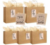 Kolldenn 5 Senses - Bolsas de regalo con etiquetas, bolsa de papel kraft para marido, esposa, vista, olor, sabor, sonido, cinco sentidos, bolsa de regalo, tarjeta de felicitación de papel de seda para