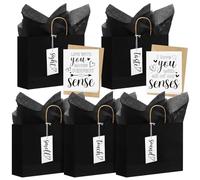 Kolldenn 5 Senses - Bolsas de regalo con etiquetas, bolsa de papel kraft para marido, esposa, vista, olor, sabor, sonido, cinco sentidos, bolsa de regalo, tarjeta de felicitación de papel de seda para