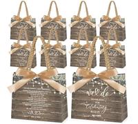 Kolldenn 50 bolsas de regalo de bienvenida de boda para invitados, gracias por celebrar con nosotros, bolsas de regalo de papel, bolsas de regalo retro con asas y cinta de lazo para invitados de
